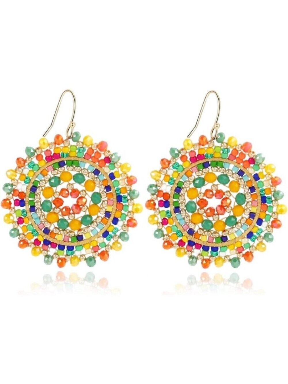 🆕 Women Yellow Summer Beaded Earrings Crystals Glass Dangle Drop Bohemia Lover